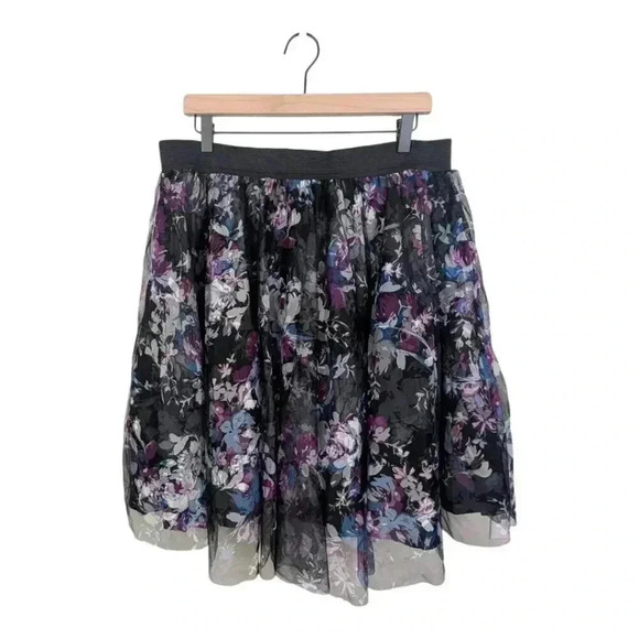Torrid Women's Skirt Black Purple Floral Tulle Mesh Overlay Skater Full Size 0X - Picture 14 of 15